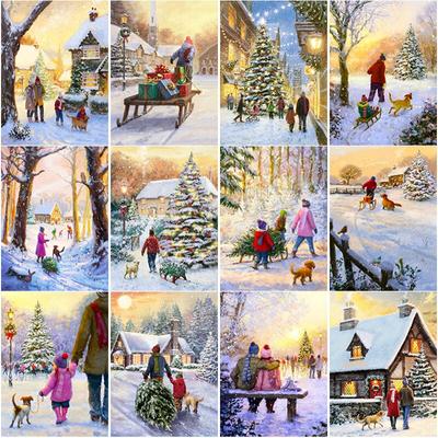 New 5D DIY Diamond Painting Snow Scene Diamond Embroidery Sunset Cross Stitch Full Round Drill Home Decor Manual Art Gift