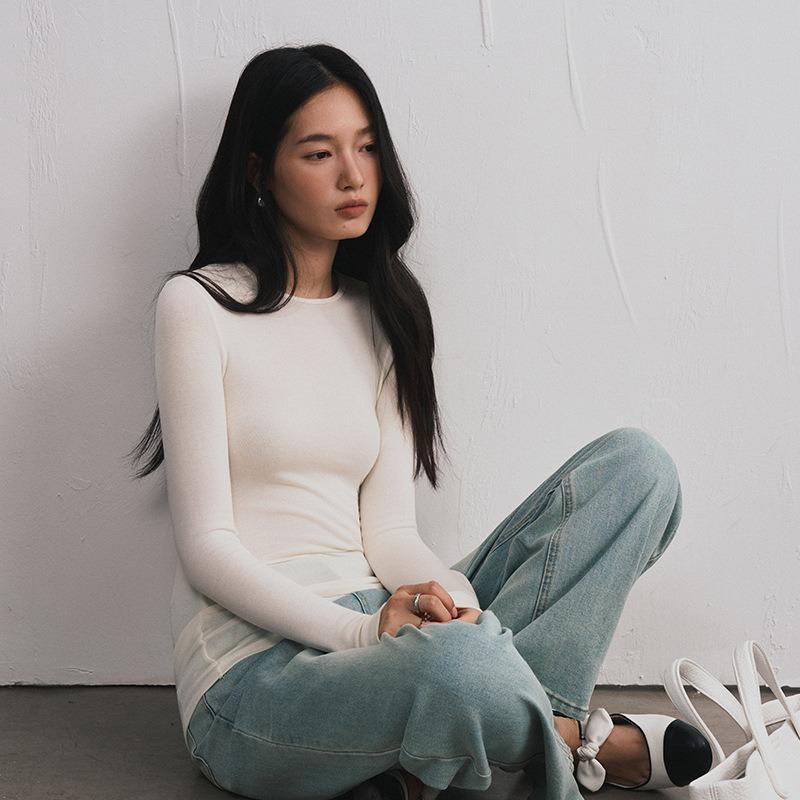 Tencel Modal Cashmere Bottoming Shirt for Women in Autumn and Winter Slim Solid Color Skin-friendly T-shirt High-end Light Luxury Knitwear