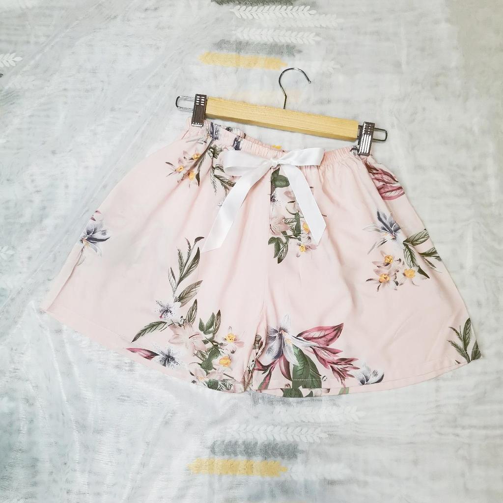 Women's Summer Cotton Silk Drapey Floral Shorts with Elastic Waist
