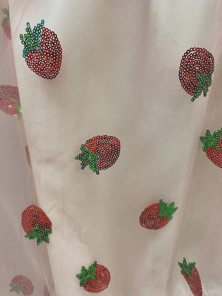 French Strawberry Sequin Pleated Dress with Mesh Straps - Summer Long Skirt, Two-Tone Design, 25 Options (LS8265)