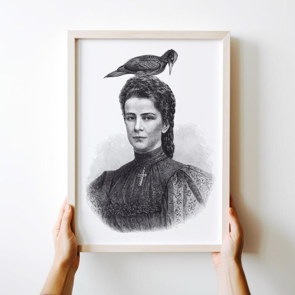 Poster Portrait Sketch Woman Bird
