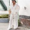 Camicia Pantaloni Tuta Donna Larga Monopetto Manica Lunga Top Gamba Larga Pantaloni Donna Tuta Estiva Set