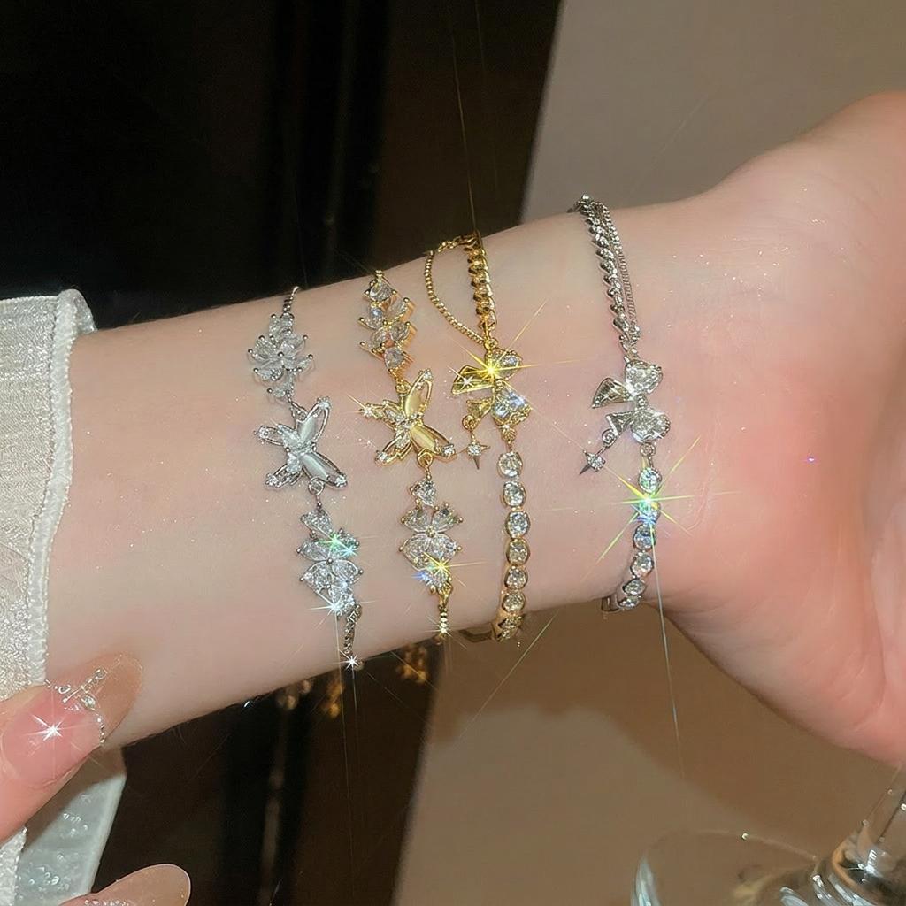 Hollow-Out Butterfly Jewelry Sparkling Zirconia Women'S Bracelet Adjustable Fashion Bracelet Delicate Butterfly Pendant Bracelet