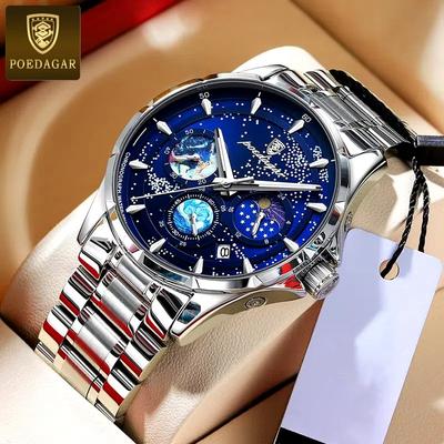 Luxury Man Wristwatch Luminous Waterproof Chronograph Date Men Watch Stainless Steel/Leather Strap Men's Quartz Watches