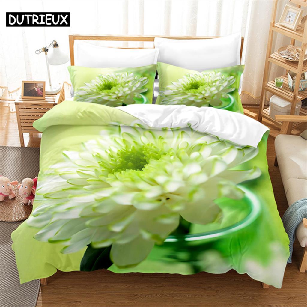 Green Flowers Queen Bedding Set Duvet Cover Set Bedding Comforter Bedding Sets Bed Linen King Size Duvet Cover Bedding Set
