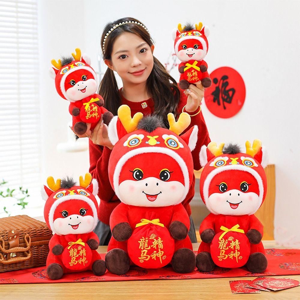 2026 Czerwony Szczęśliwy Chiński Koń Maskotka Kreskówkowy Koń Pluszowa Lalka Koń Zodiakalny Zabawka Dekoracja Domu