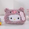 Plush Leopard Print Hellokitty Pencil Case With Large Capacity For Students And Kids