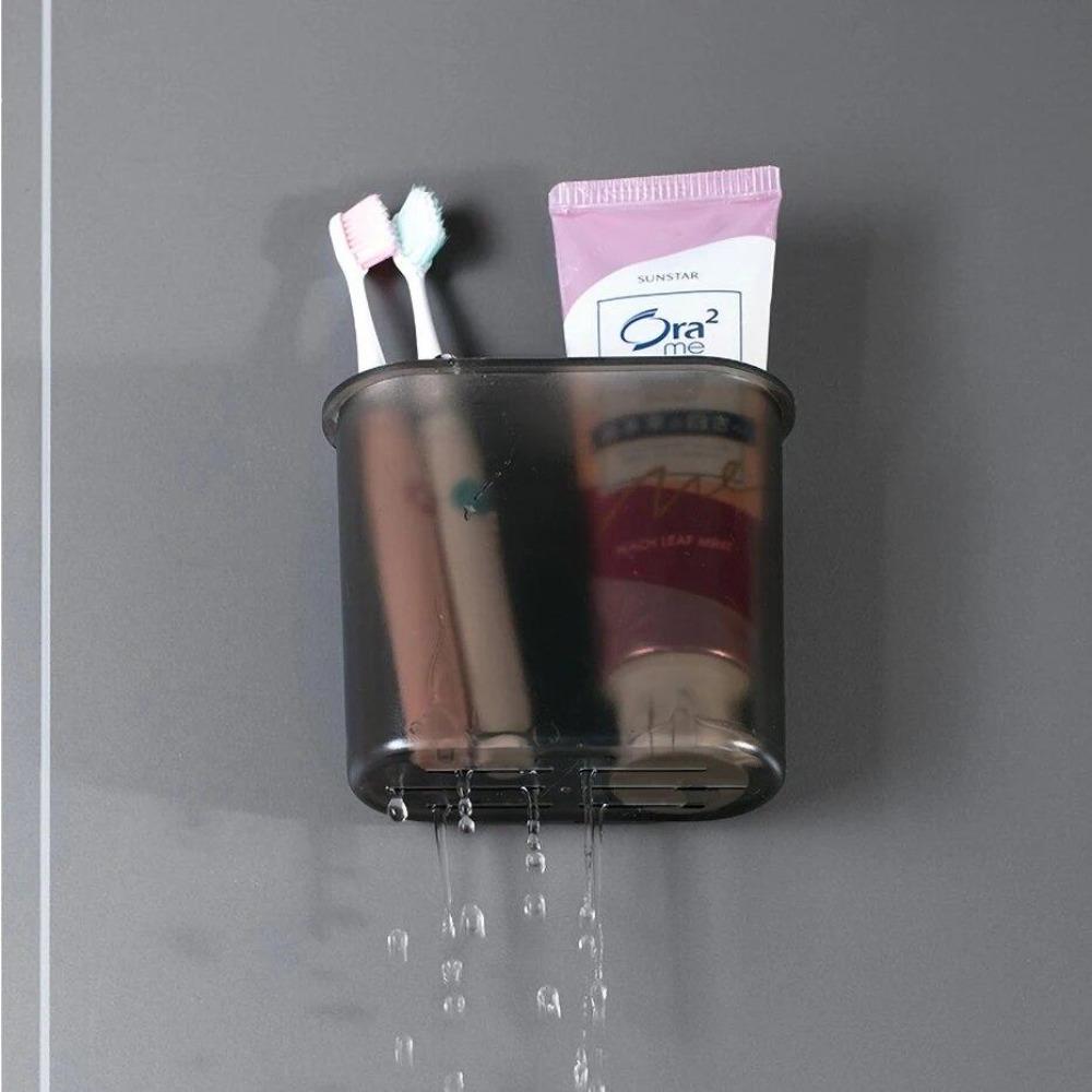 

Modern Black and White Bathroom Organizer,Plastic Wall-mounted Toothbrush and Toothpaste Holder with Top Shelf for Storing Toothbrushes and Toothpaste 1pc сірий