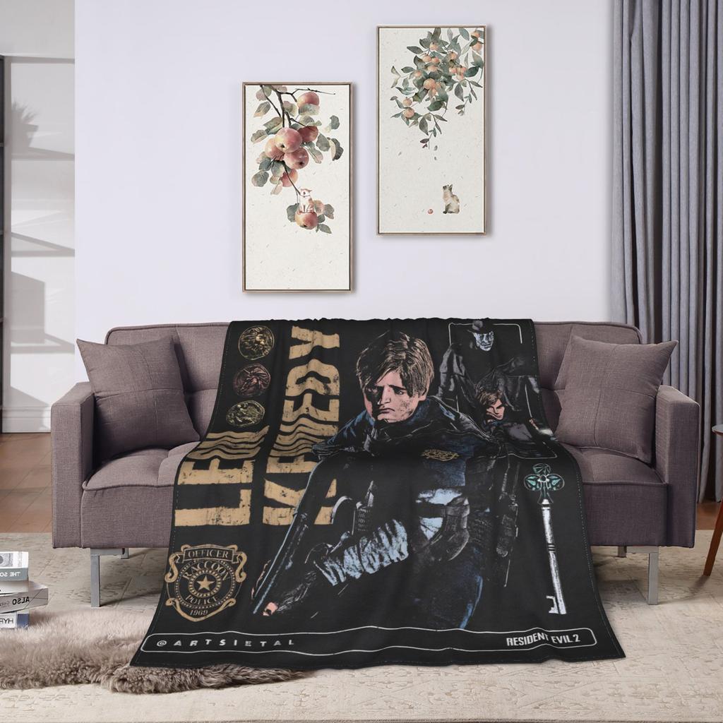 Leon Kennedy Resident Evil Warm Soft Blanket Picnic Plush Bedding Throws Fashion Outdoor Flannel Bedspread Sofa Bed Cover