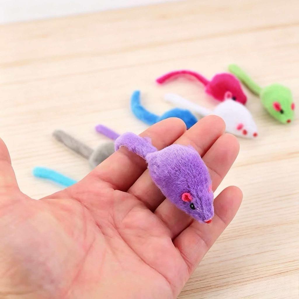 Colorful Plush Mouse Cat Teaser Toy with Feathers
