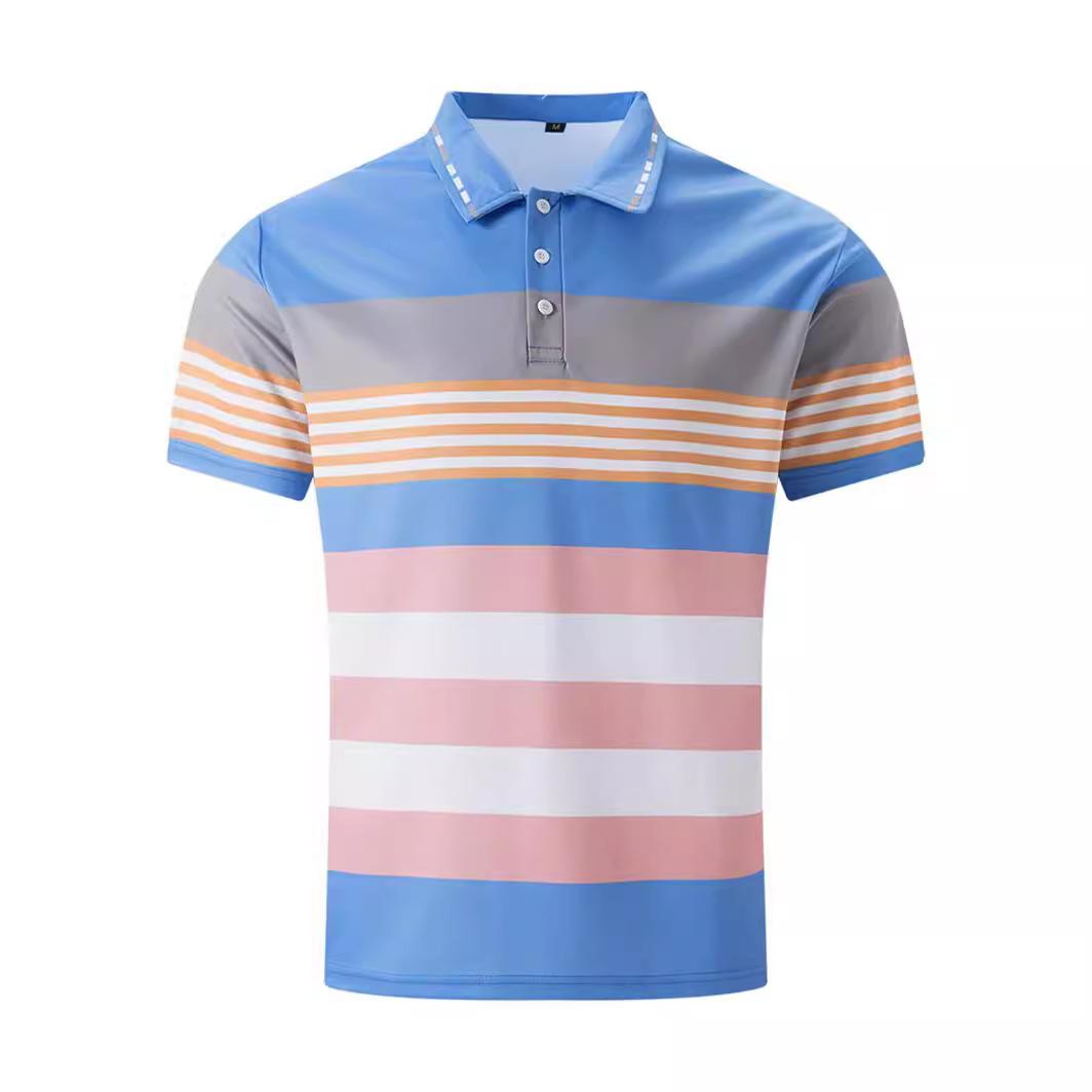 

Летняя новая мужская футболка с короткими рукавами и цифровой печатью на пуговицах в стиле колор-блокинг, рубашки поло XXXL небесно-голубой