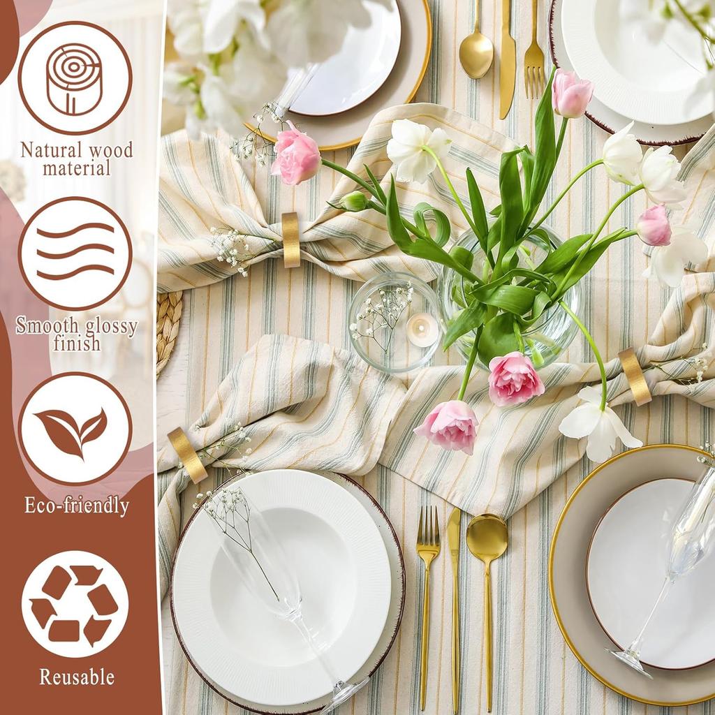 LemonRoad 12 Pcs Gold Napkin Rings Set Wooden Napkin Holders Handmade Dining Buckles Farmhouse Semicircle Serviette Ring Bulk for Table Decoration