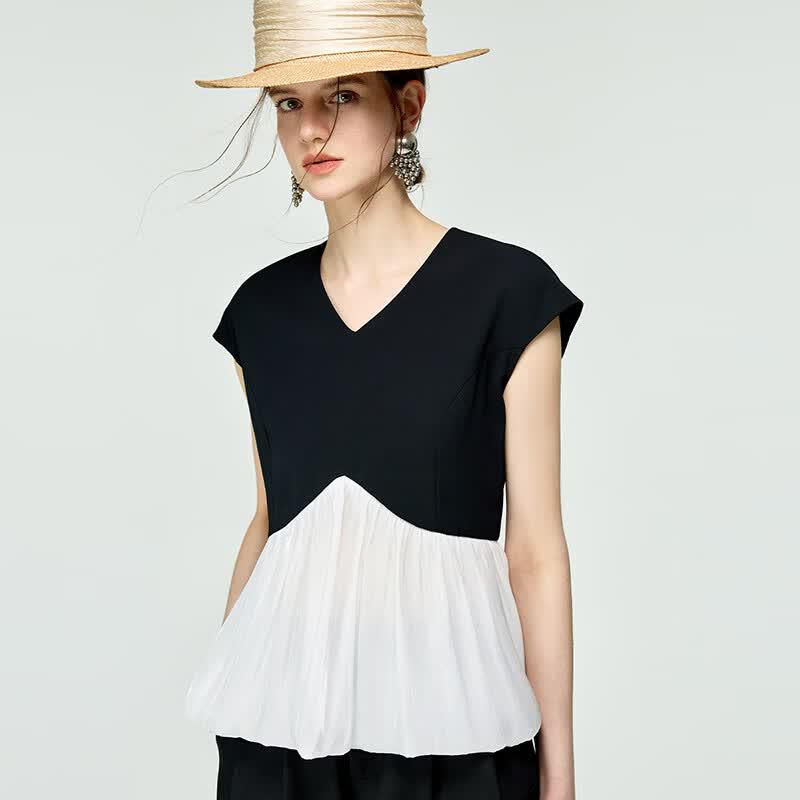 Old Money French Style Pleated Sleeveless Blouse S чёрный