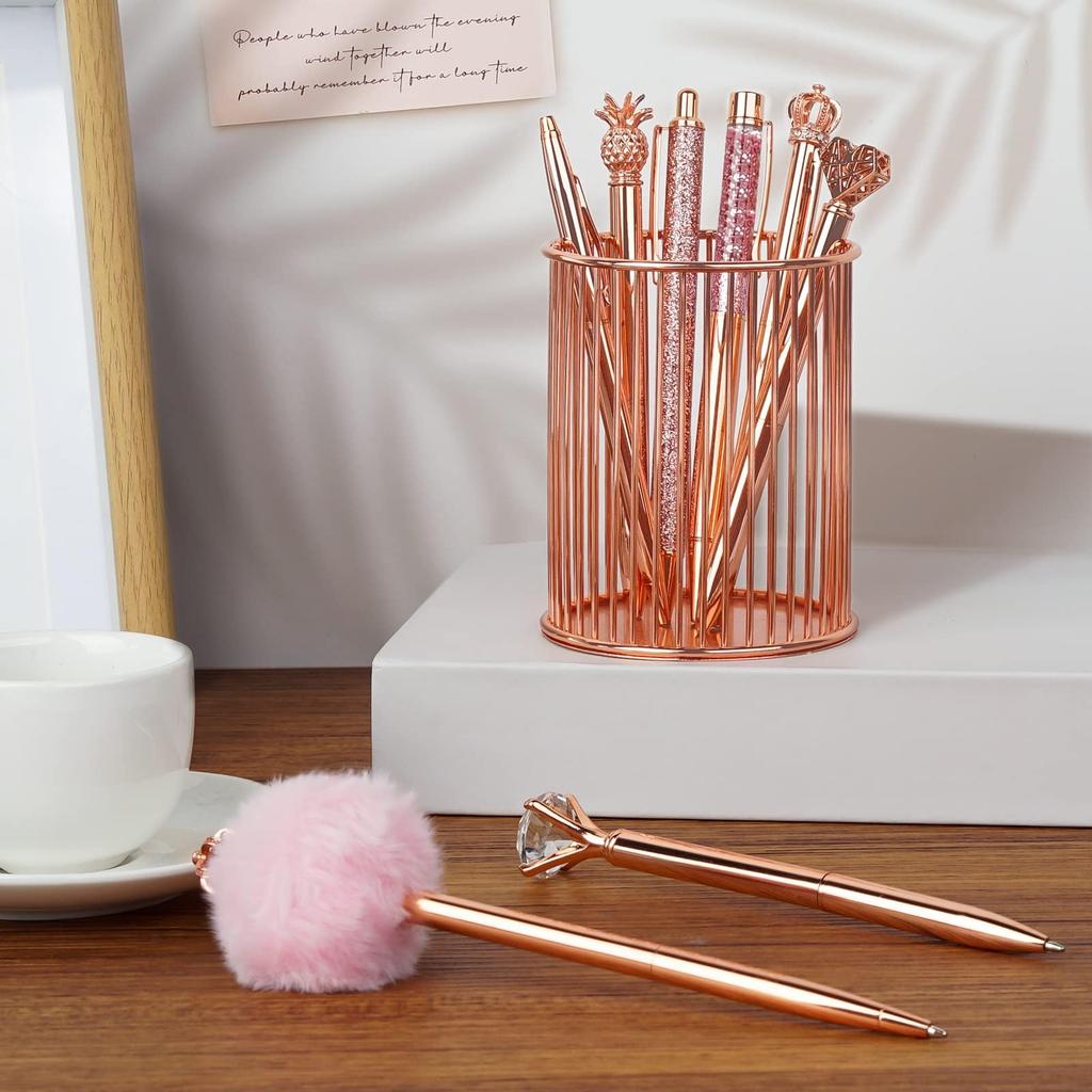 WEMATE Ballpoint Pen Blue Black Sparkly and Cute Metal Diamond Gift for Office Use Rose Gold 8-Piece Oil-Based Set, 0.5mm & Ink, - Pen, Women,