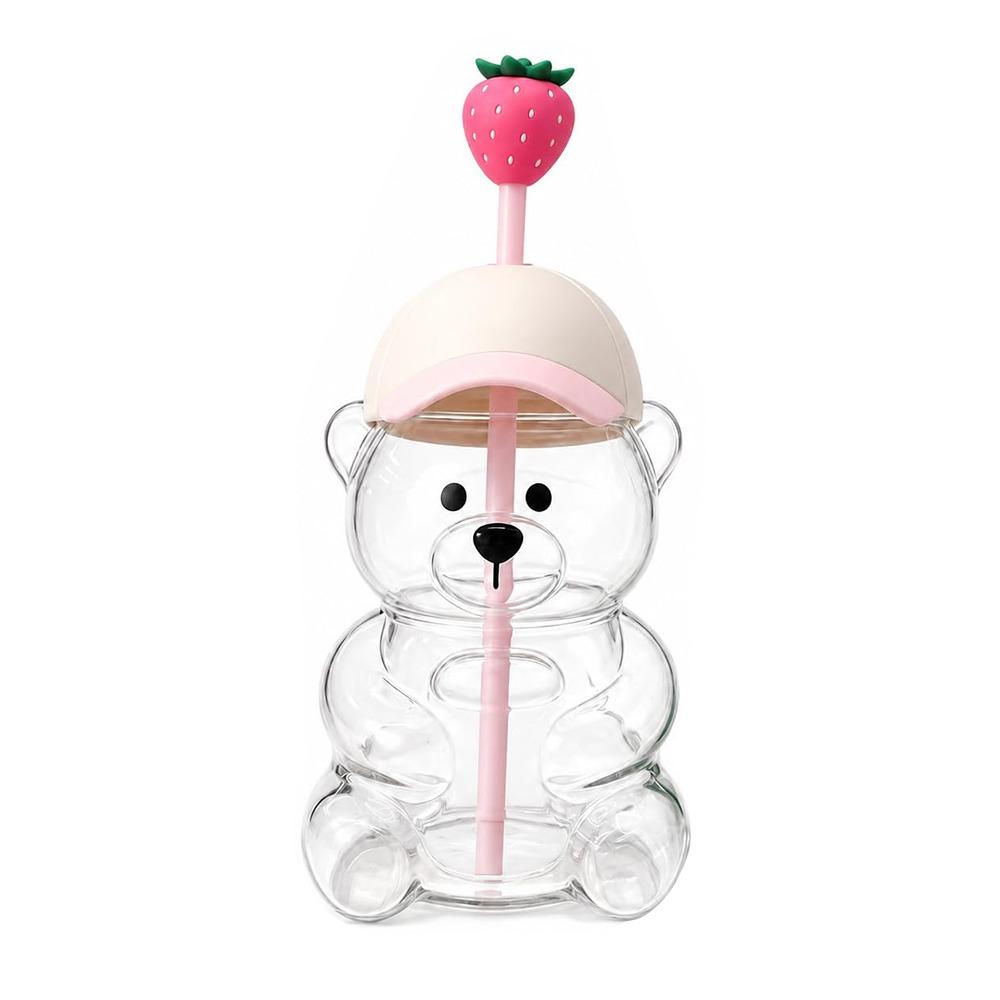 Großvolumiger Bären-Strohhalmbecher Transparenter Teddybär Kunststoffbecher Bären-Trinkbecher für Zuhause und Arbeit