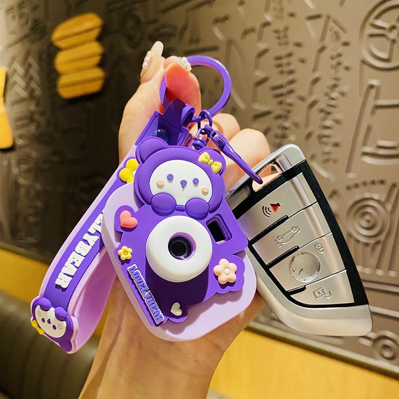 Fun And Whimsical Bear Camera Keychain Pvc Zinc Alloy Keyring Backpacks For