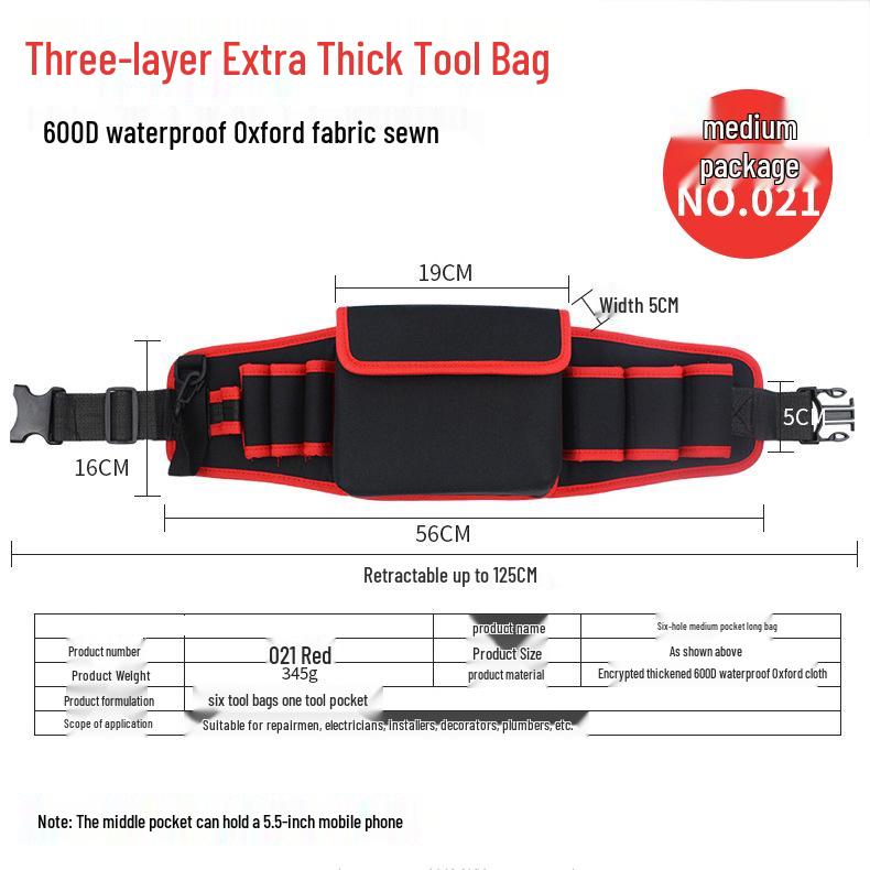 Thickened Canvas Multi-Tool Waist Bag with Large and Small Pockets for Electricians