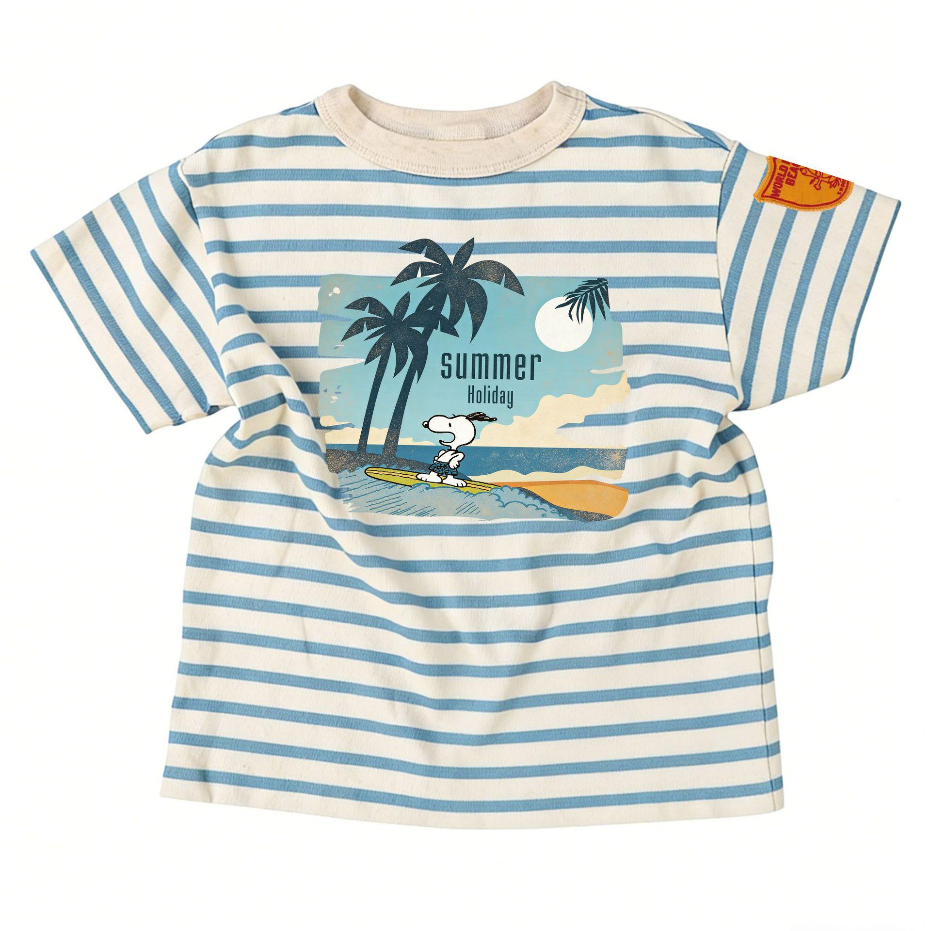 Trendy Children s Cartoon Print Striped Short-Sleeve T-Shirt for Boys - Casual Summer Knit Top 100cm
