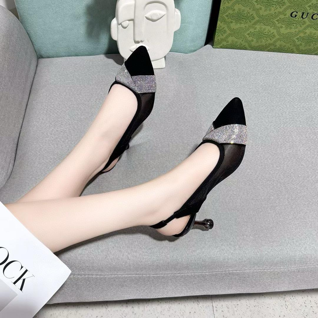 

Женские летние сандалии на высоком каблуке с острым носком, новые, сетчатые, со стразами, с открытой пяткой, две модные туфли с высоким темпераментом 41