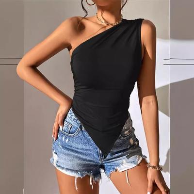 Damen T-Shirt mit schmalen, unregelmäßigen, schrägen Schultern, sexy, trägerlos