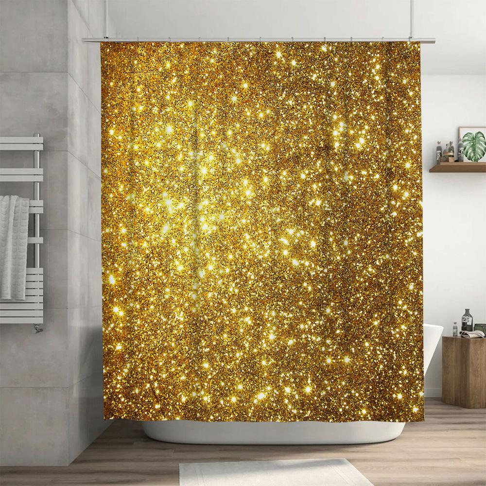 Luxury Gold Glitter Shower Curtain Sparkle Bathroom Decor Shiny Fabric Waterproof Home Accessory For Bathtub Or Pool Area (Size: