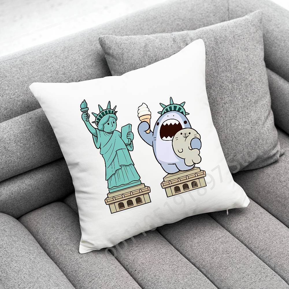 Funny Cartoon Blue Shark Throw Pillow Case For 50cm 40cm 55cm 45*45cm 30cm Square Bedroom Pillowcase Cover