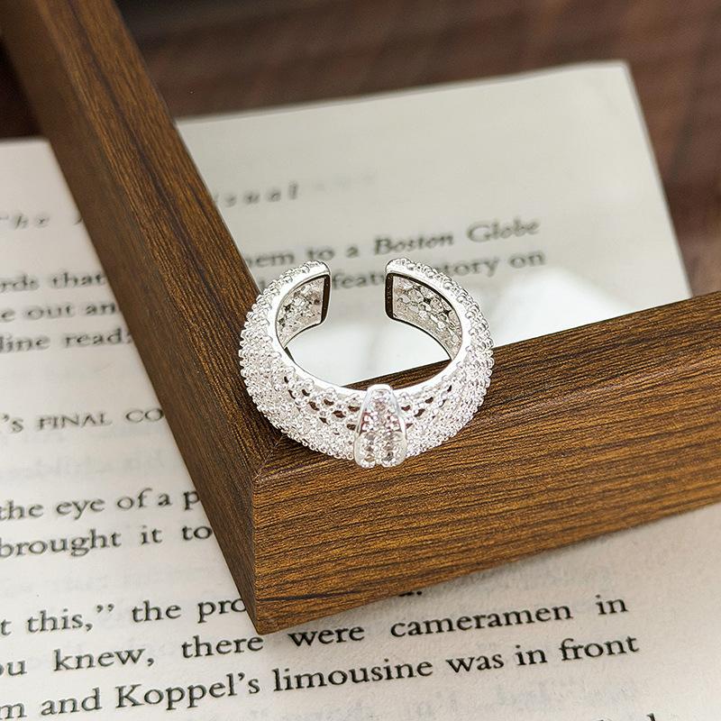 French Lace Super Flash Zircon Circle Open Ring Female Niche Light Luxury High Sense Fairy Stacked Ring