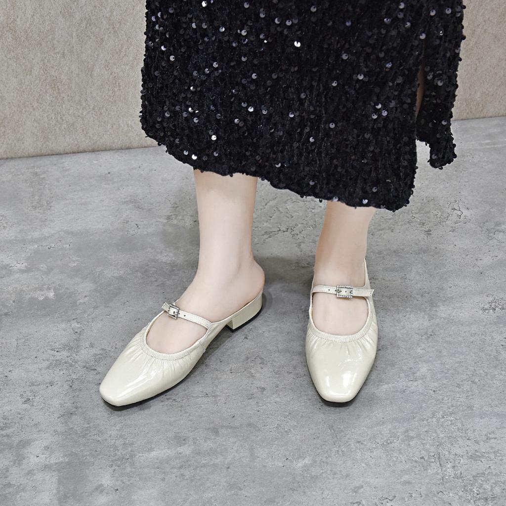 Baotou Slippers Women's Outer Wear Spring and Summer New Elegant Flat-bottomed Lazy Drag Belt Buckle Half Drag