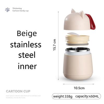 Portable Acier Inoxydable avec Cuillère Tasse à Lait pour Gruau Tasse à Soupe Bouteille pour Petit-Déjeuner Boîte à Déjeuner