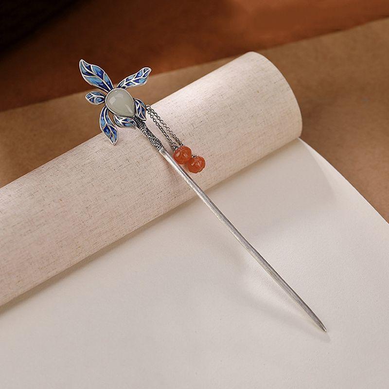 

Новое в перегородчатой эмали натуральный хотанский нефрит орхидея украшение для волос классический дизайн винтажные кисточки тиара изысканный шарм аксессуары для ханьфу