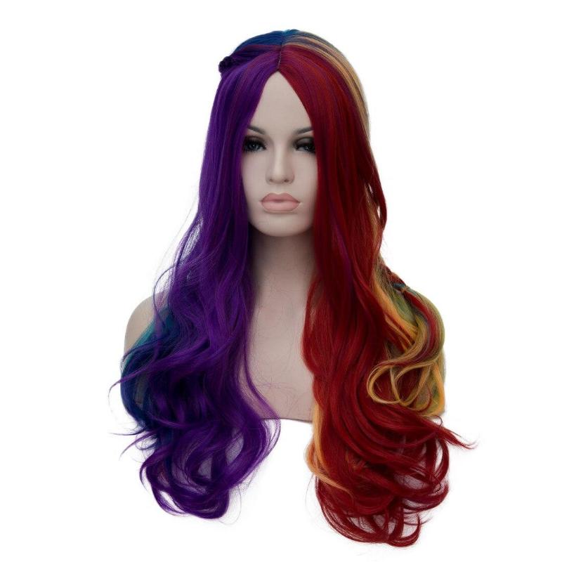 Плетение Стиль Длинный Вьющийся Радужный Парик Косплей Костюм Синтетические Волосы — фото 4