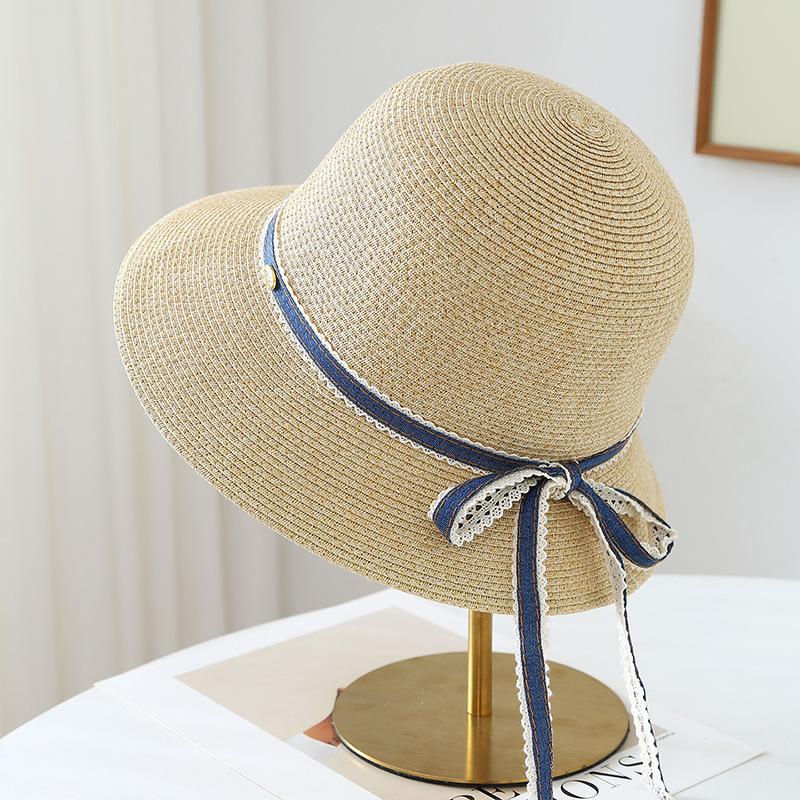 Spring and Summer New Idyllic Bow Straw Hat Women's Seaside Vacation Beach Visor Big Brim Sun Protection Hat