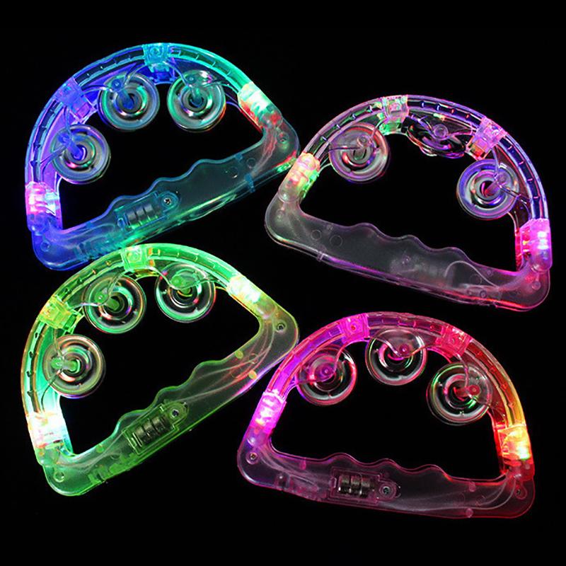 Bright Led Light Up Sensory Toy Flashing Tambourine Musical Instrument Shaking Party Atmosphere Child Toys Random Color