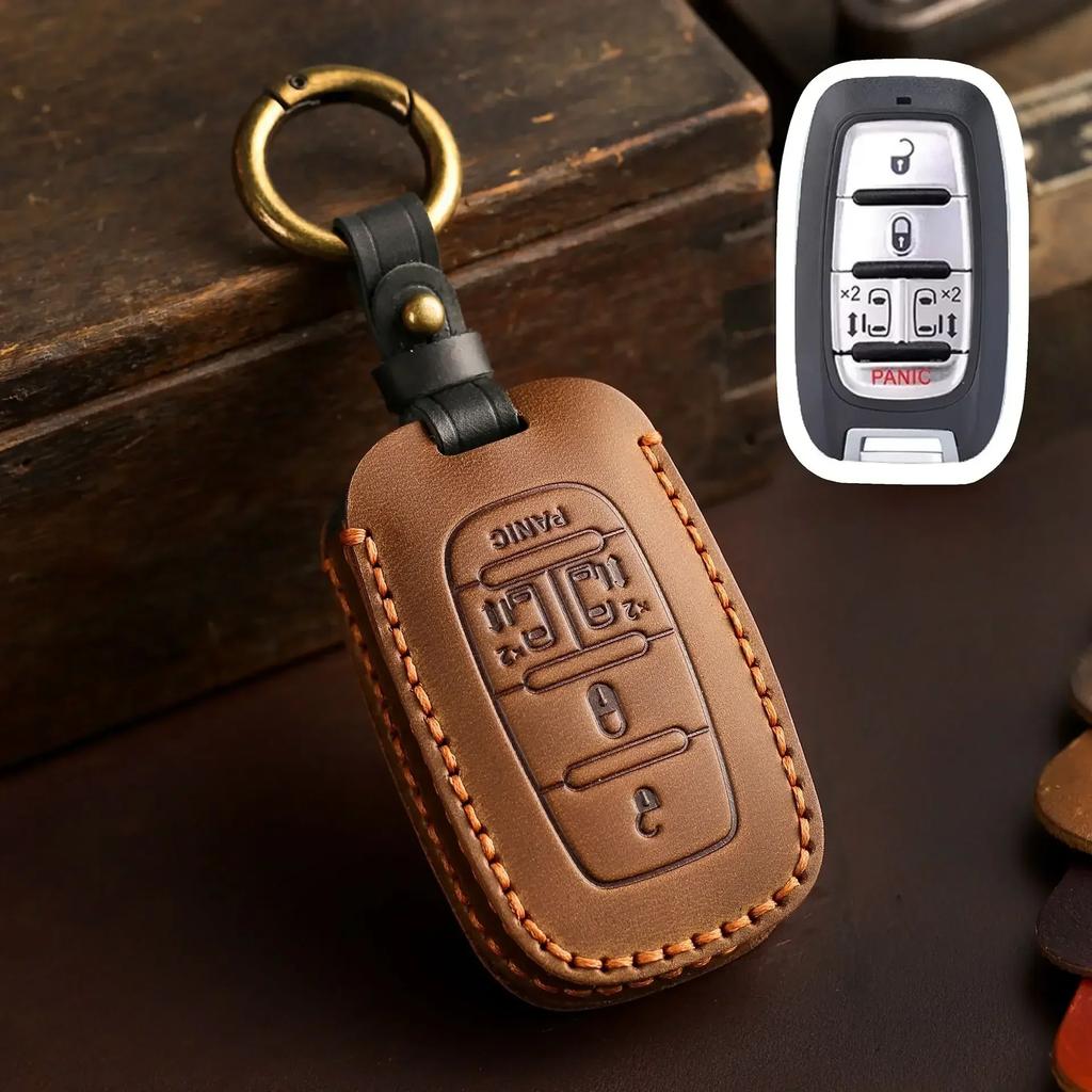 Leather Car Key Case Cover Holder Keychain Shell for Chrysler Pacifica 2017 2018 2019 2020 2025 2025 Voyager Smart Key Cover