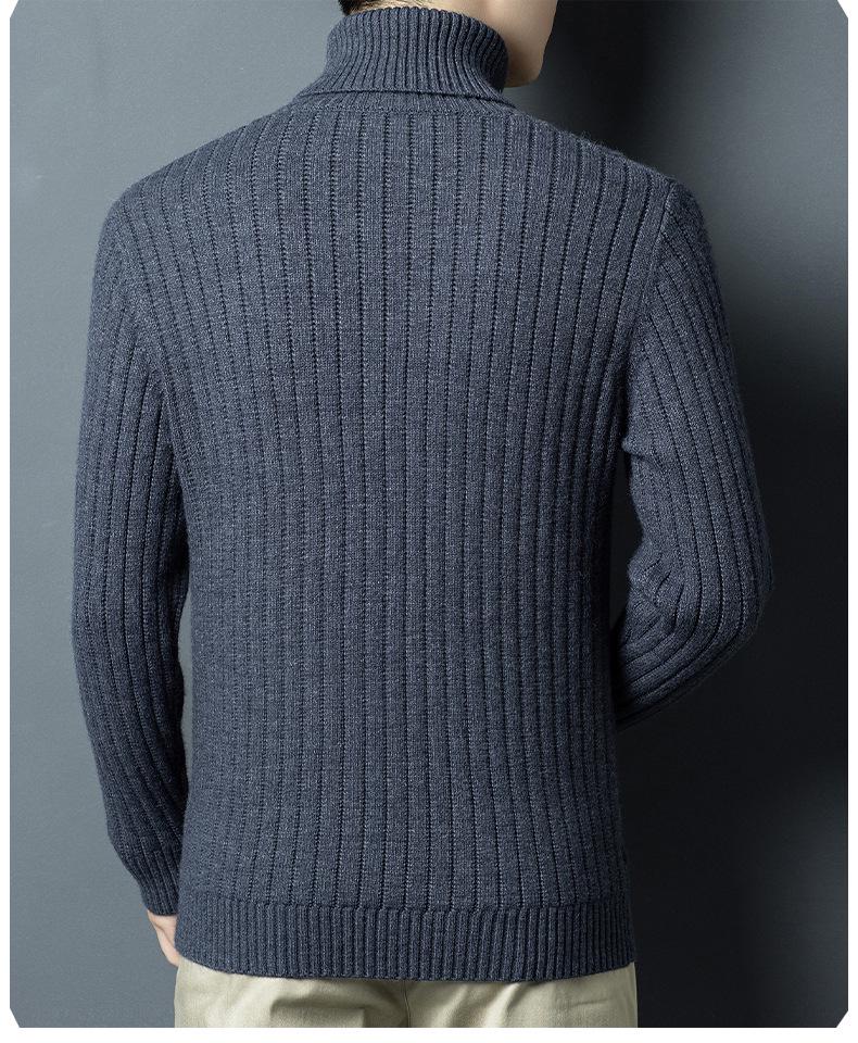 2025 Winter Korean Style Men's High-Neck Jacquard Sweater - Casual Knit Base Layer for Middle-Aged & Young