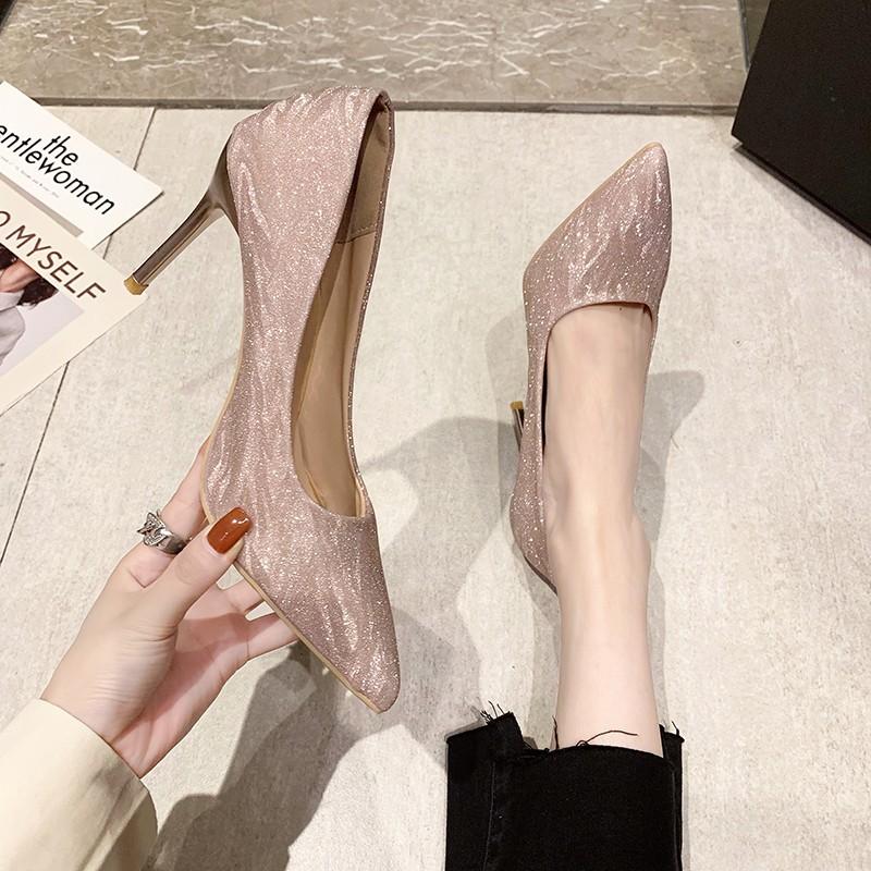 Wedding shoes bridal shoes champagne gold crystal high heels women's new stiletto wedding main wedding dress engagement shoes