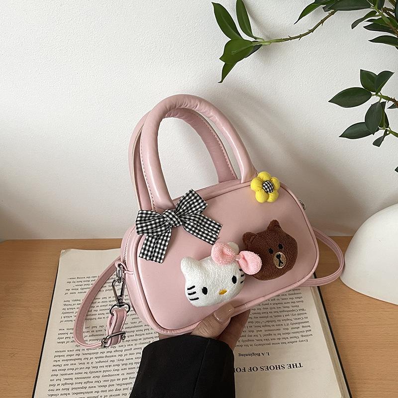 Koreanische Version niedliche Cartoon-Puppe Handtasche Damen Tasche 2025 Mode vielseitig Hand kleine quadratische Tasche einfache Schulter Umhängetasche