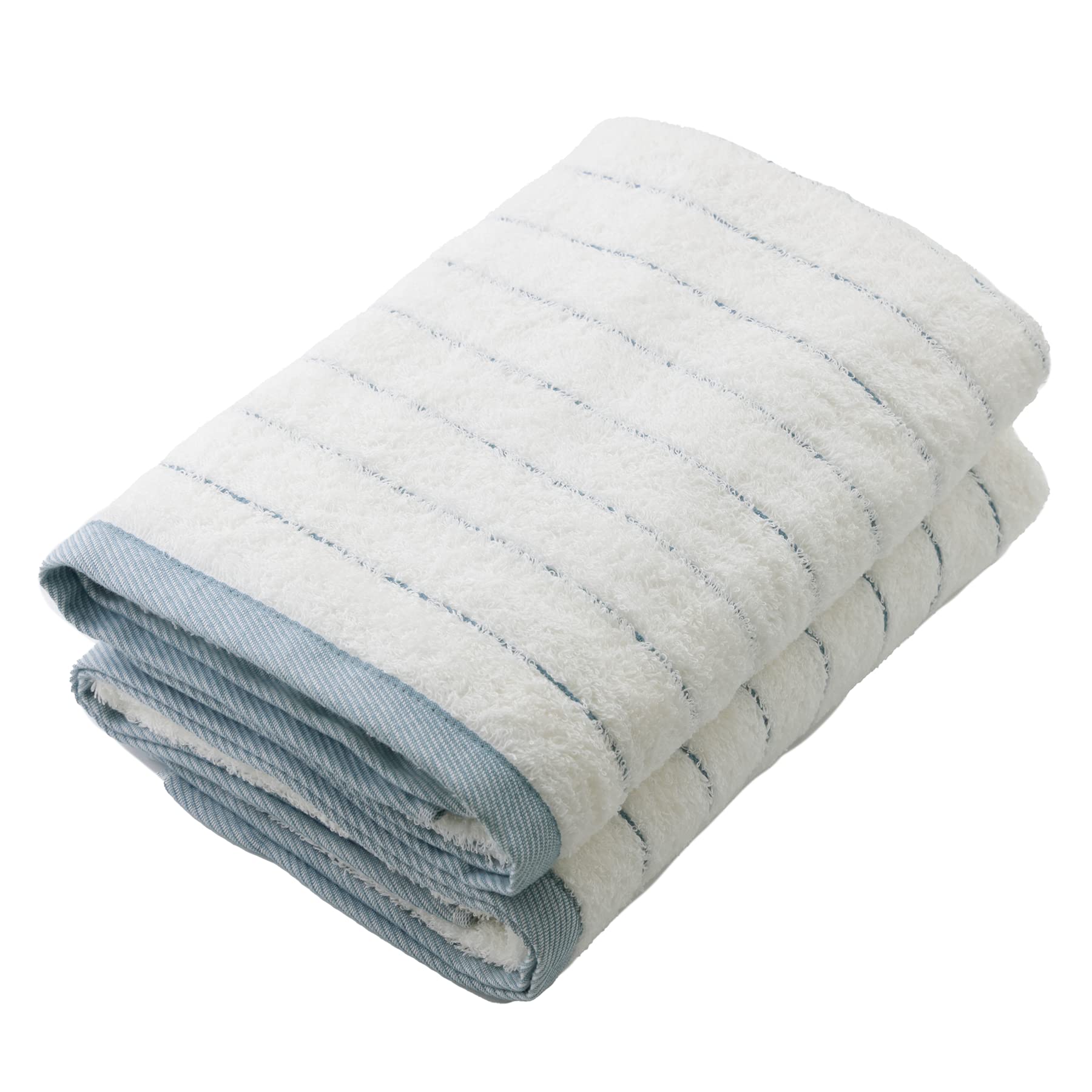 

Mukotowel Pin Border Bath Towel, Slightly Thin, Made in Japan, Absorbent, 100% Cotton, Set of 2, Blue Gray