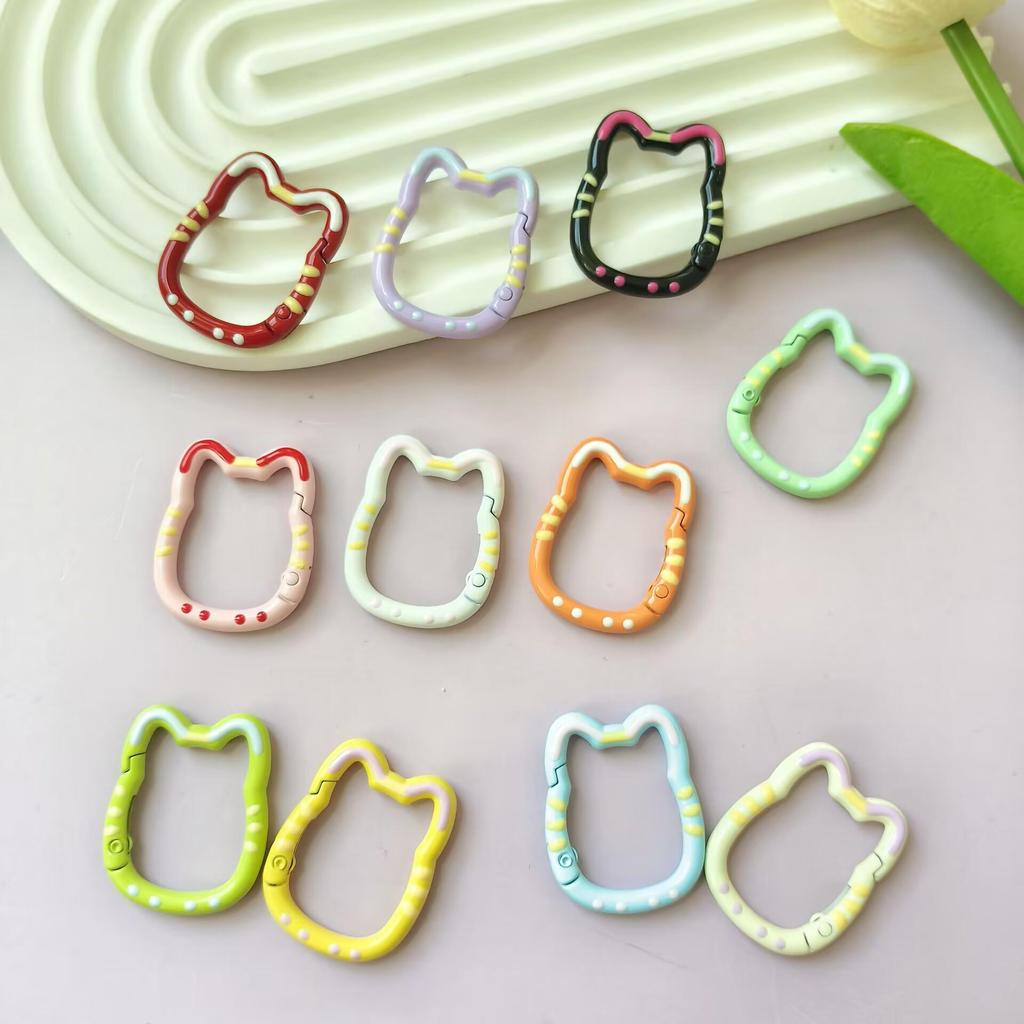 Hand-Painted Double-Sided Lucky Cat Keychain with Heart Snap Hook