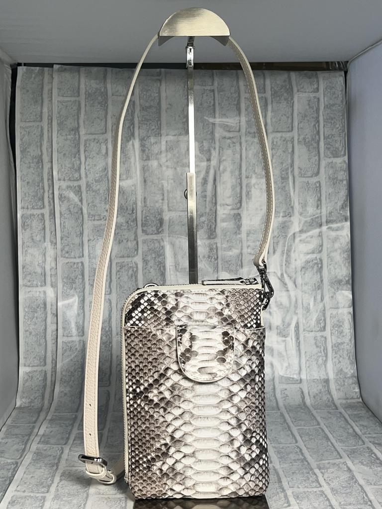 Smartphone Pochette 3WAY Python Bolsa de Ombro de Couro Genuíno com Porta-Moedas para Mulheres e Homens Pele de Cobra Preta Pele de Cobra Smartphone Pochette Pochette