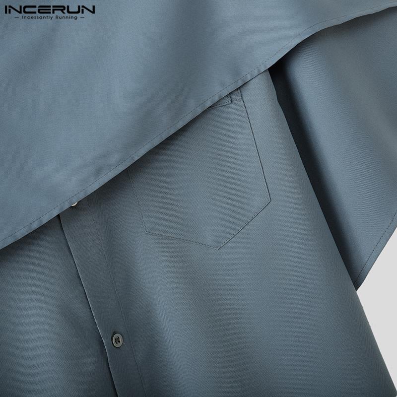 INCERUN Herren Kurzarm Einfarbig Fake Zweiteilige Freizeithemden Tops