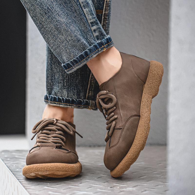 Men’s Retro Boots Shoes Fashion Casual Driving Shoes Black Khaki Wide Head Shoes Plus Size