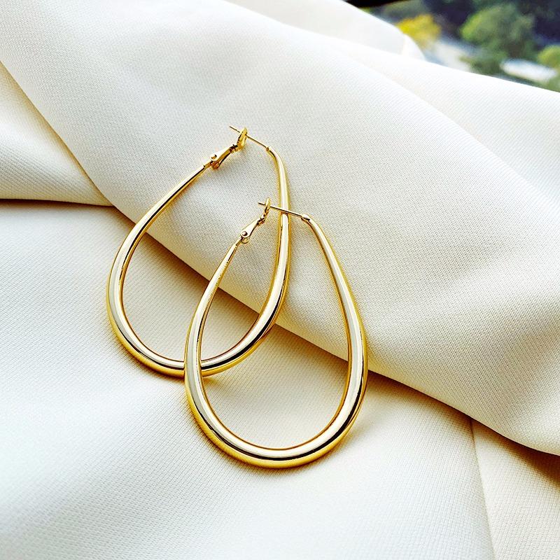 Water Drop Earrings Smooth Circle Big Hoop Earrings For Women Lady Fashion Charm High Quality Wedding Jewelry Gift