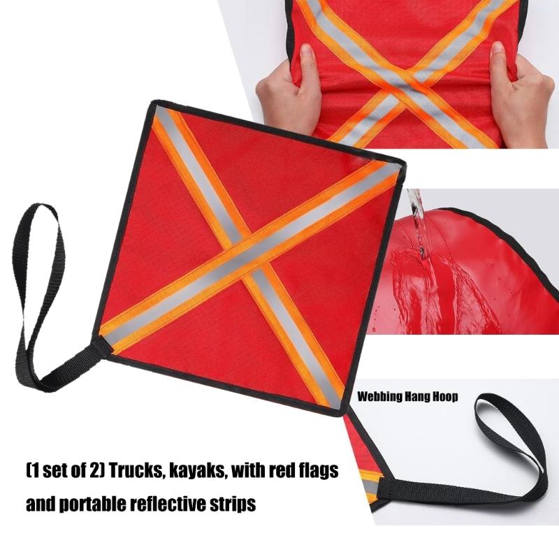 2Pcs Safety Travel Flag Kayak Warning Flag with Reflective Strips Canoes Red Warning Flag Travel Trailer Tow Accessory