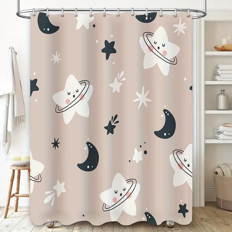 Space Dream Kids Bath Shower Curtain Pink White Constellation Pattern Home Decor for Bathroom