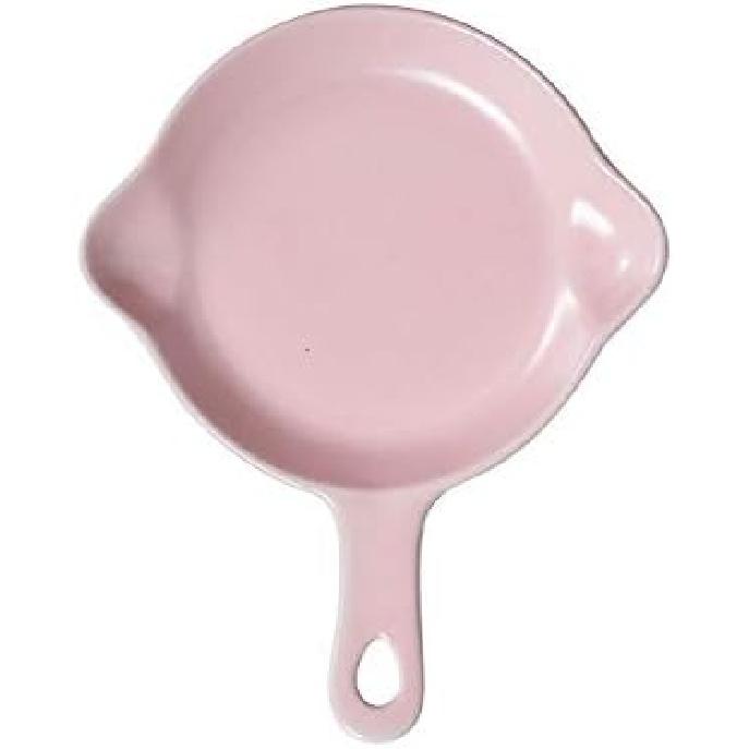 6 Inch Matte Ceramic Baking Dish With Handle, Round and square plates, Serving Plates for Steak, Pasta, and Salad. (Round, Pink) Round