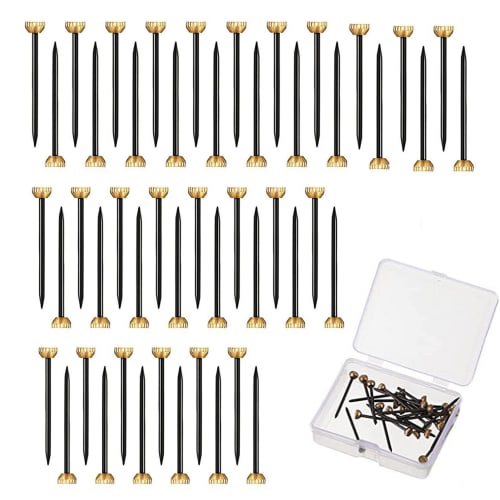 PAVIKE Decorative Nails, Brass Head, Round Head [50-Piece Set], Thin Picture Hanging Nails, 1.3mm Diameter X 25mm Length, Brass Nails for Board Hooks,