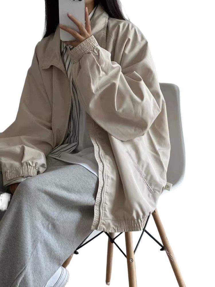 Women's Japanese Retro Workwear Oversized Jacket - Spring/Autumn 2024 Baseball Style New Arrival