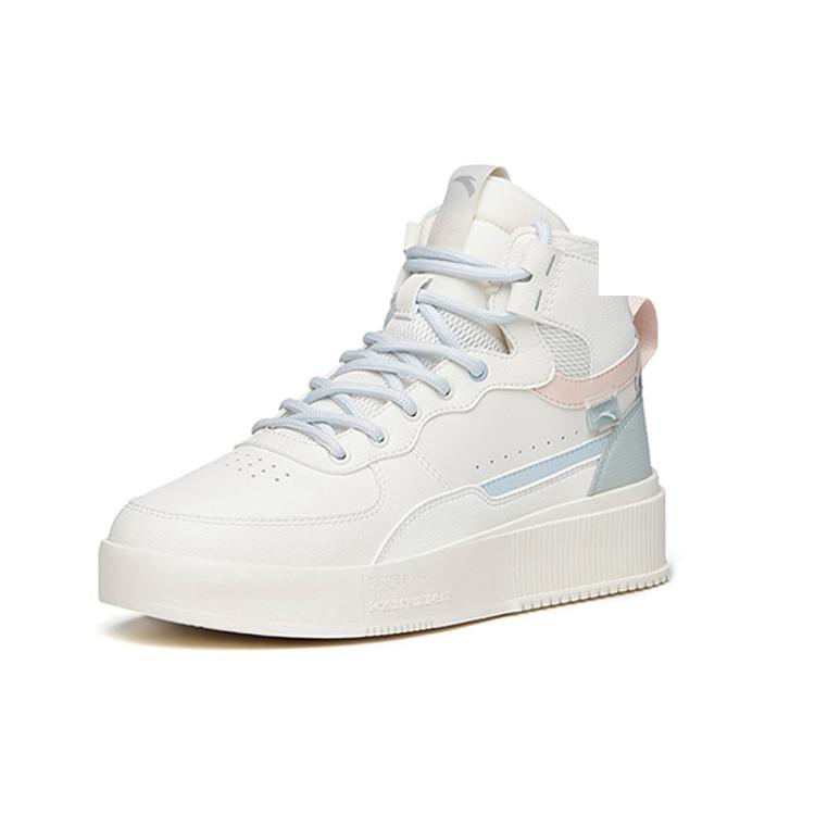 New Anta Life Collection Anti Slip Wear Resistant High Top Skateboard Shoes Women's White Blue Green 922238011-2