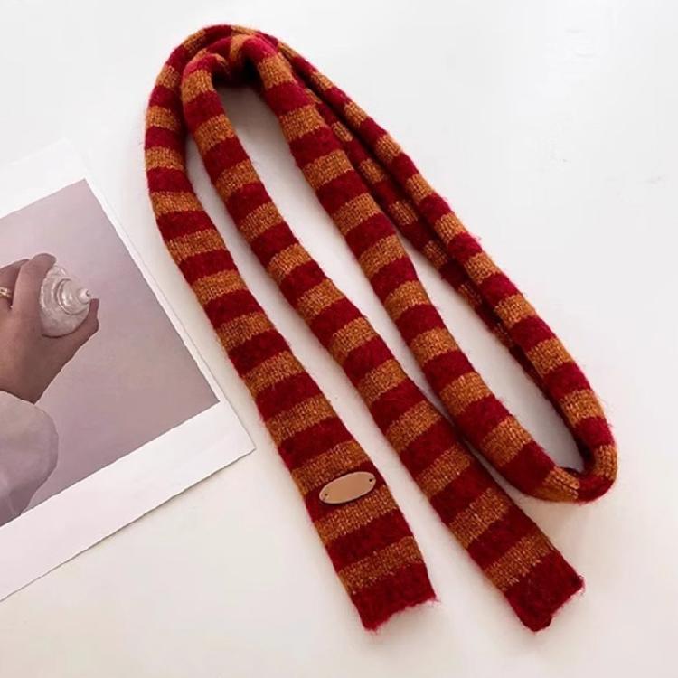 Knit Long Choker Striped Scarf for Women Harajuku Style for Jeans or Dresses